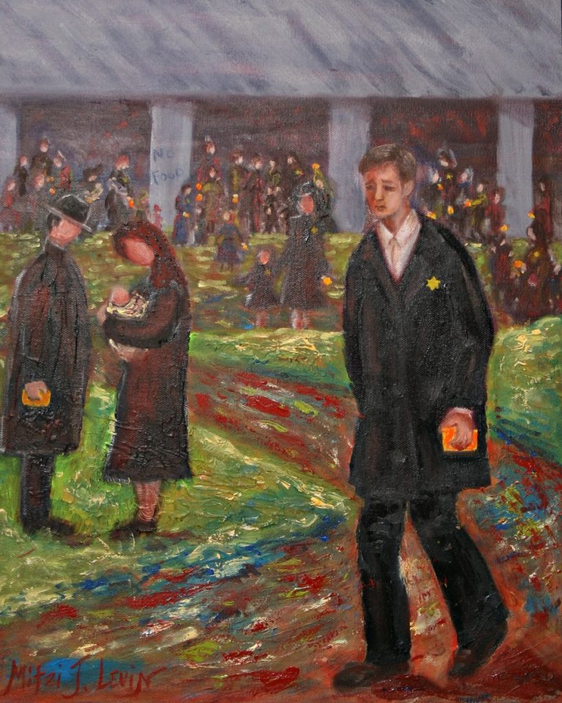 Artwork of jewish people wearing star of david