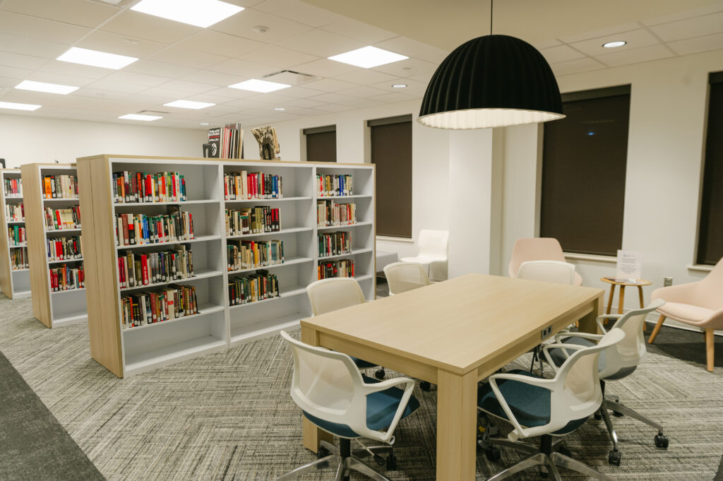 Library in The AHEC with books about history of the holocaust and Judaism