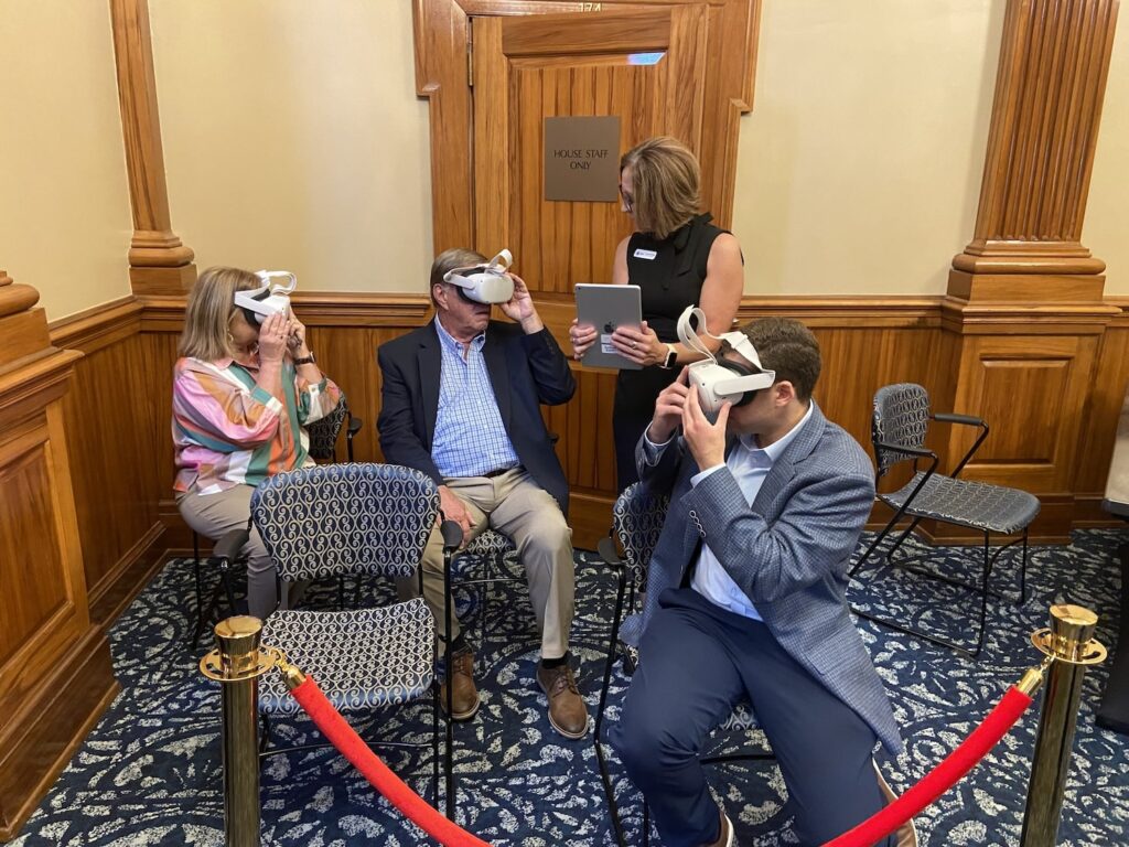 Virtual reality headset trials on individuals sitting down